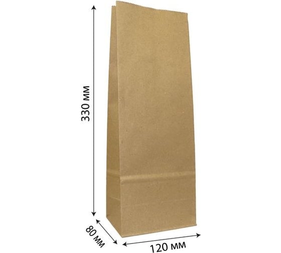 Пакет без ручек МАКПАК 330x120x80 мм, 90г/м2, крафт макулатура, 300 штук 110067
