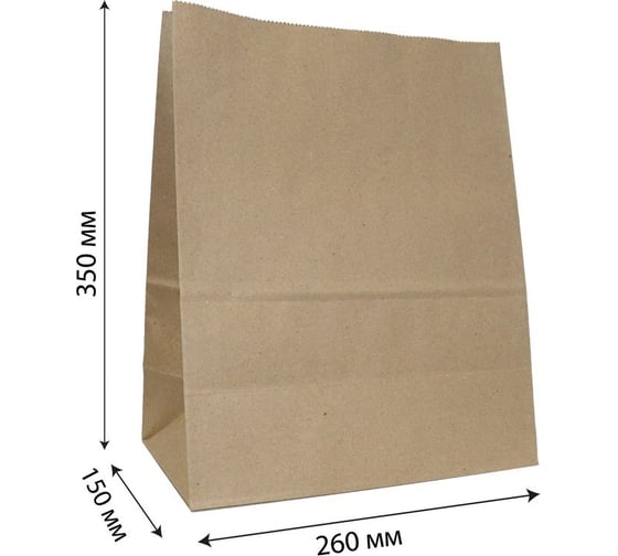 Пакет без ручек МАКПАК 350x260x150 мм, 90г/м2, крафт макулатура, 300 штук 110371