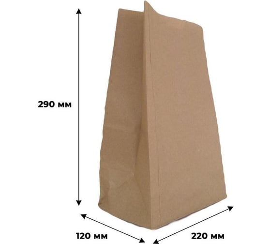 Бумажный пакет ООО Комус 220x120x290 мм, 50 гр/м2, прямоугольное дно, крафт, экон, 50 гр/м2, 1000 шт. 1663048