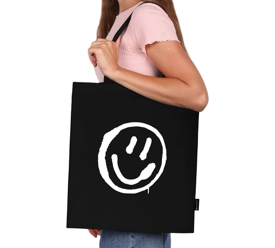 Сумка-шоппер BRAUBERG канвас, 40x35 см, черный, smiley 271900