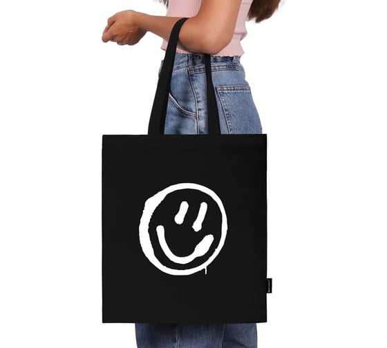 Сумка-шоппер BRAUBERG канвас, 40x35 см, черный, smiley 271900