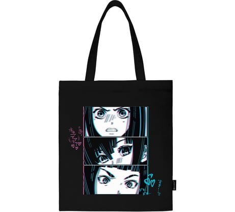 Сумка-шоппер BRAUBERG premium, канвас, 40x35 см, на кнопке, карман, черный, anime face 271903
