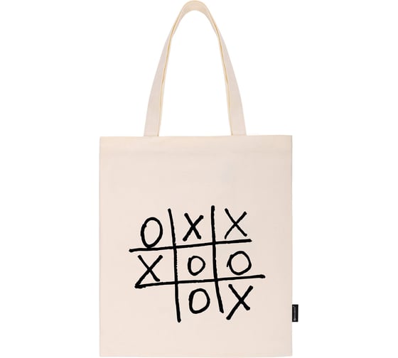 Сумка-шоппер BRAUBERG premium, канвас, 40x35 см, на кнопке, карман, бежевый, tic-tac-toe 271902