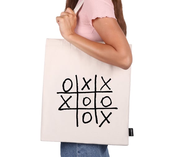 Сумка-шоппер BRAUBERG premium, канвас, 40x35 см, на кнопке, карман, бежевый, tic-tac-toe 271902