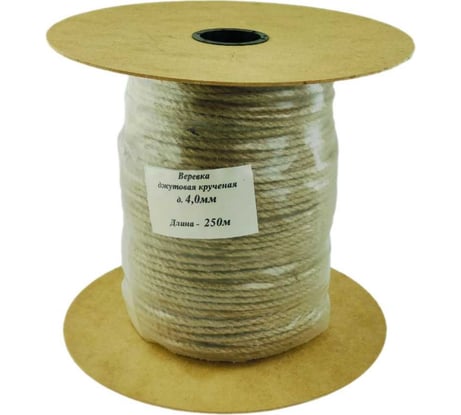 Крученая джутовая веревка Rusconnect 4 мм, 250 м, на ролике 158501