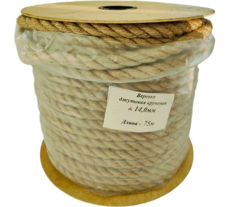 Крученая джутовая веревка Rusconnect 14 мм, 75 м, на ролике 159300