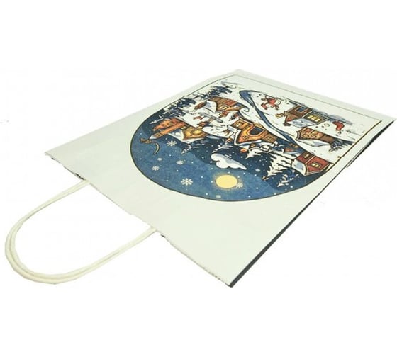 Пакет с кручеными ручками ПЗБМ 350x260x150 100г/м2 крафт цел. "Зимняя сказка" 250 штук 111385