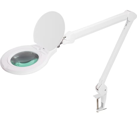 Лупа на струбцине REXANT круглая, 5D, с подсветкой, 72 SMD, сенсорный регулятор яркости, диаметр 152 мм, белая 31-0532