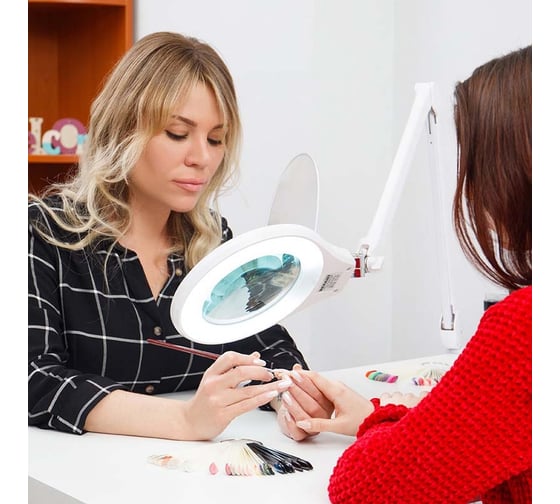 Лупа на струбцине REXANT круглая, 5D, с подсветкой, 72 SMD, сенсорный регулятор яркости, диаметр 152 мм, белая 31-0532