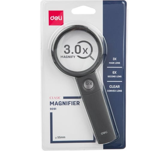 Офисная лупа DELI e9091 essential диаметр 60 мм, x3, черный 1791528