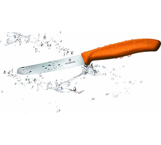 Нож для томатов и сосисок Victorinox лезвие 11 см волнистое, оранжевый, 6.7836.L119