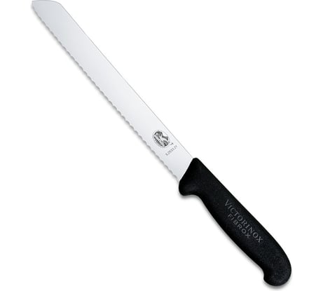 Нож для хлеба Victorinox лезвие 21 см волнистое, черный, в блистере, 6.8633.21B