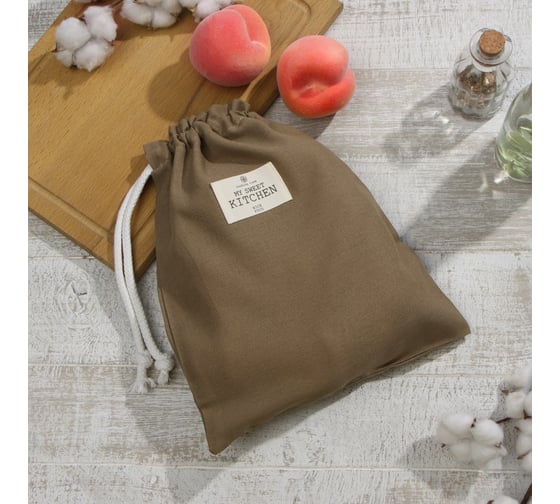 Текстильный мешочек Этель ECO, цвет оливковый, 27x34 см, 70% хлопок, 30% лён, 190 г/м2 9631118