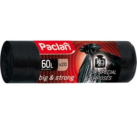 Мешки для мусора BIG & STRONG 60 л, 68x80 см, 20 шт Paclan 4014100007506