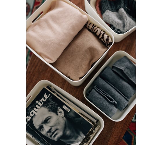 Пластиковая корзина для хранения с ручками HANDY HOME белая, набор 2 шт. SET2(Jiu-3-4)
