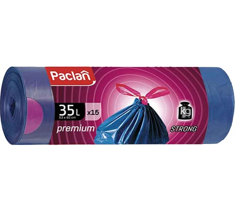 Мешки для мусора Paclan Premium с завязками 35 л 60x53 см синие ПВД 30 мкм 15 шт.