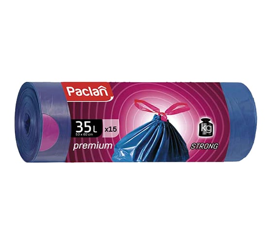 Мешки для мусора Paclan Premium с завязками 35 л 60x53 см синие ПВД 30 мкм 15 шт. 1