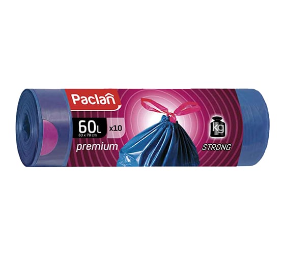 Мешки для мусора Paclan Premium с завязками 60 л 63x78 см синие ПВД 30 мкм 10 шт. 1
