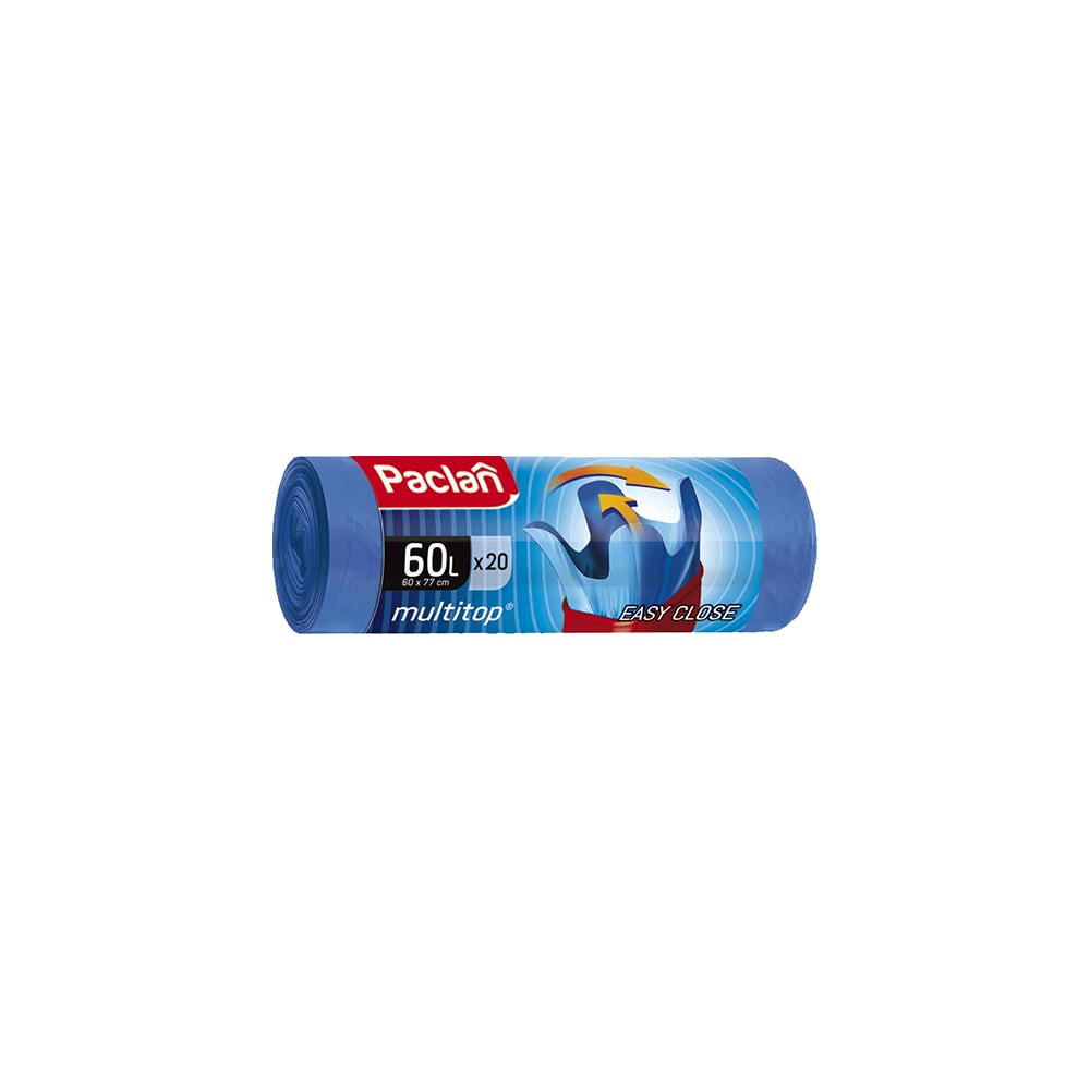 Мешки для мусора Paclan 60 л, с ушками, синие, в рулоне 20 шт., ПНД, 14 ...