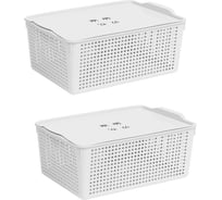 Корзинка Violet Лофт 13 л с крышкой белая набор 2 шт N-6461/2-06