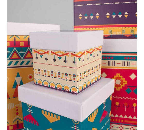Набор подарочных коробок для хранения Cartonnage 5 в 1, 5 квадратных коробок-матрешек разного размера и дизайна, 10x10x10 - 26x26x26 см NKK.19.7.1.K