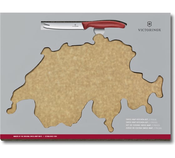 Набор Victorinox Swiss Map нож для овощей и сыра 11 см + разделочная доска Epicurean 6.7191.CH