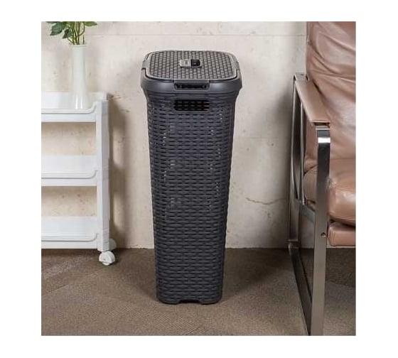 Корзина для белья CURVER rattan style 40 л, темно-серая 00709-308