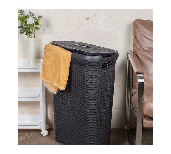 Корзина для белья CURVER rattan style 40 л, темно-серая 00709-308