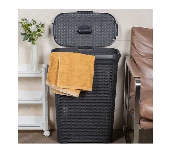 Корзина для белья CURVER rattan style 40 л, темно-серая 00709-308