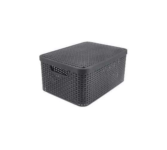 Корзина CURVER rattan style box m + крышка, темно-серая 03618-308