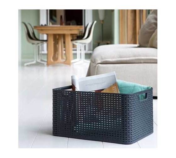 Корзина CURVER rattan style box m + крышка, темно-серая 03618-308