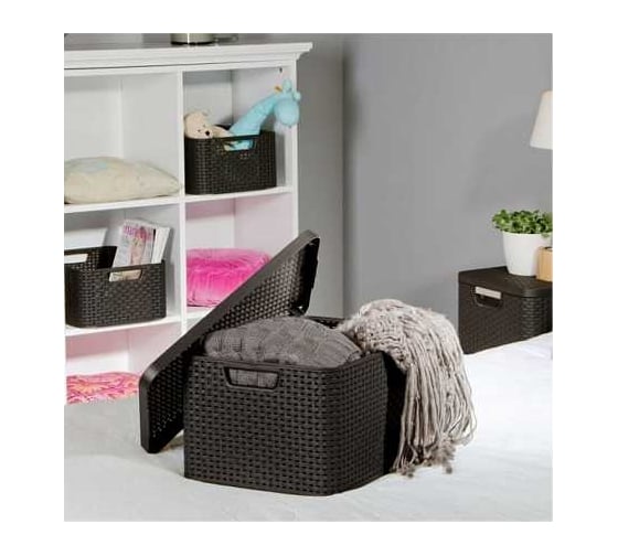 Корзина CURVER rattan style box s + крышка, кремовая 03617-885