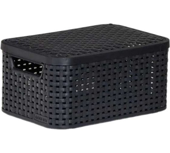 Корзина CURVER rattan style box s + крышка, темно-серая 03617-308
