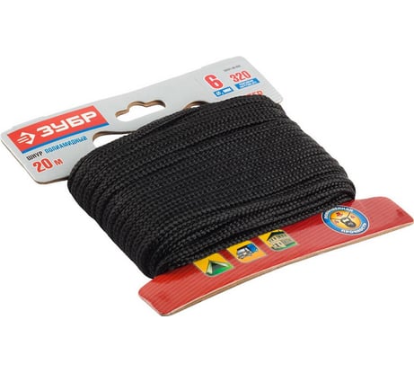 Полиамидный плетеный шнур Зубр повышенной нагрузки без сердечника черный d 6 20м 50321-06-020