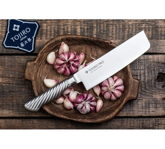 Овощной кухонный нож TOJIRO накири pro, длина лезвия 165 мм, сталь vg10, 3 слоя, рукоять сталь F-894