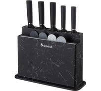 Набор Agness 10 предметов 5 ножей, 4 доски и подставка цвет черный 671-203