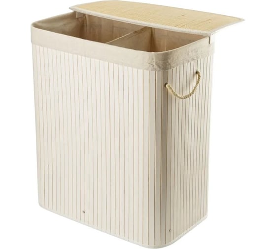 Корзина для белья ПраймДекор двойная, Double white, бамбук 50032170