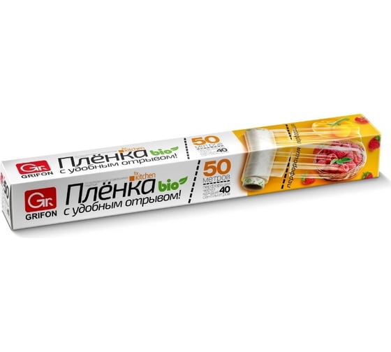 Пищевая стрейч пленка для продуктов GRIFON с перфорацией отрыва, 29 см × 50 м 101-434 1