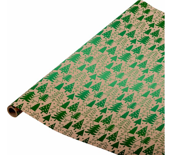 Упаковочная бумага Золотая сказка крафт, с эффектами, Big Size, новогодняя, Green Trees, 0.7x5 м 591950