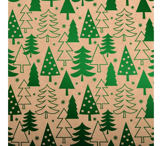 Упаковочная бумага Золотая сказка крафт, с эффектами, Big Size, новогодняя, Green Trees, 0.7x5 м 591950