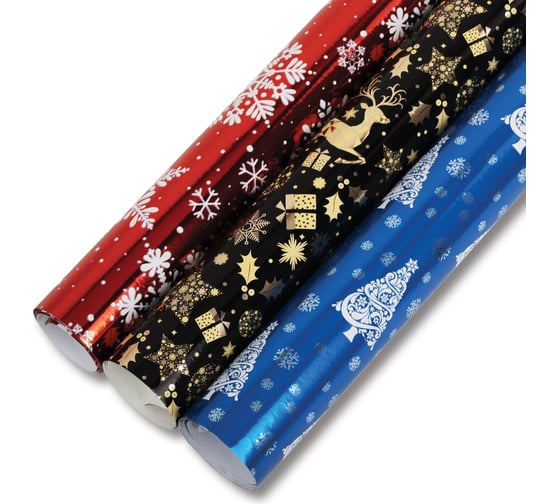 Упаковочная бумага Золотая сказка с эффектами, новогодняя 3 шт., Хmas Pattern, 70x100 см 591935 1