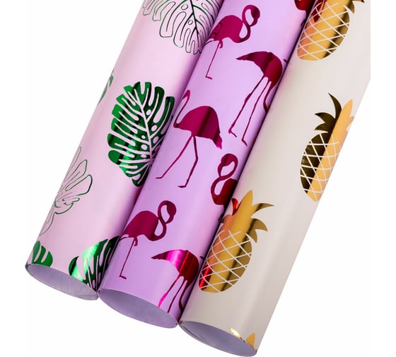Упаковочная бумага Золотая сказка с эффектами, 3 шт., Colorful Tropics, 70x100 см 591945 1