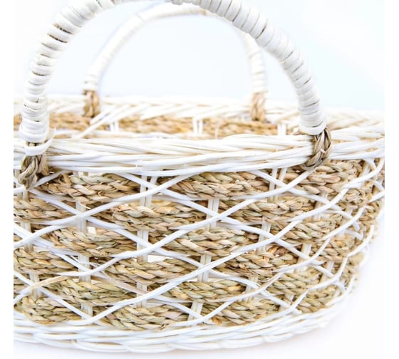Корзинка круглая Walmer с ручками PLAIT 27x27x10/16 см ротанг/джут W30232710