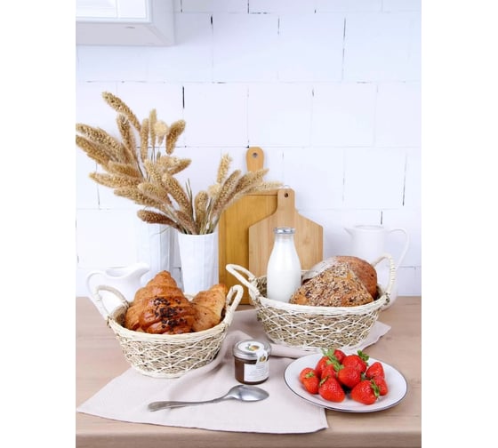 Корзинка круглая Walmer с ручками PLAIT 27x27x10/16 см ротанг/джут W30232710