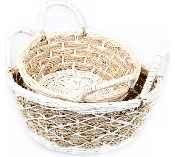Корзинка круглая Walmer с ручками PLAIT 22x22x9/15 см ротанг/джут W30232209