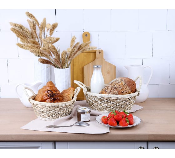 Корзинка круглая Walmer с ручками PLAIT 22x22x9/15 см ротанг/джут W30232209