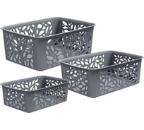 Набор корзин Полимербыт Leaves 3 шт 1.2+2.3+4 л, серый 434480400
