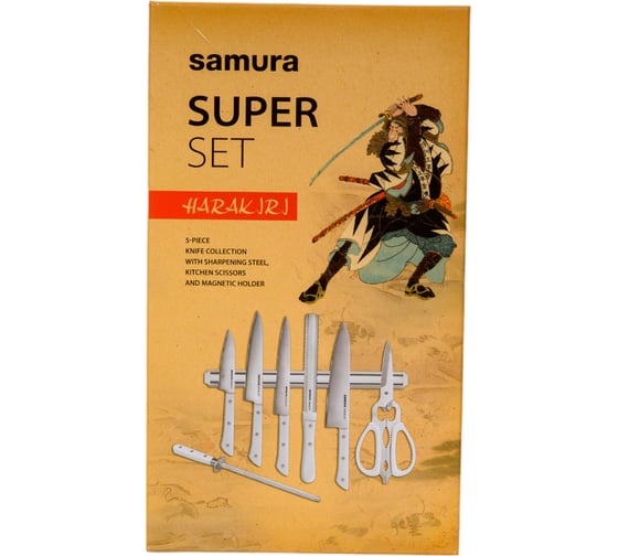  Набор ножей Samura Super Set 8 в 1 " HARAKIRI" 11,23,45,57,85,мусат,ножницы, держатель SHR-0280W/K