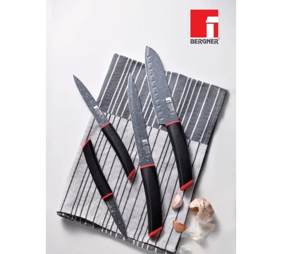 Нож универсальный Bergner 12,5 см, нержавеющая сталь с мраморным покрытием, пластик, Keops Marble BG-8832-MBB