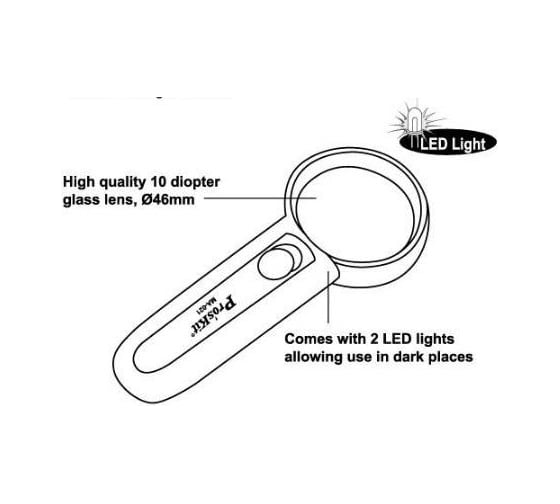 Ручная лупа ProsKit MA-021 3.5х, диаметр 46мм, LED подсветка С00033939